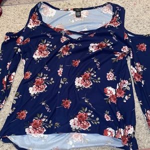 Blue long sleeve with cut out shoulders